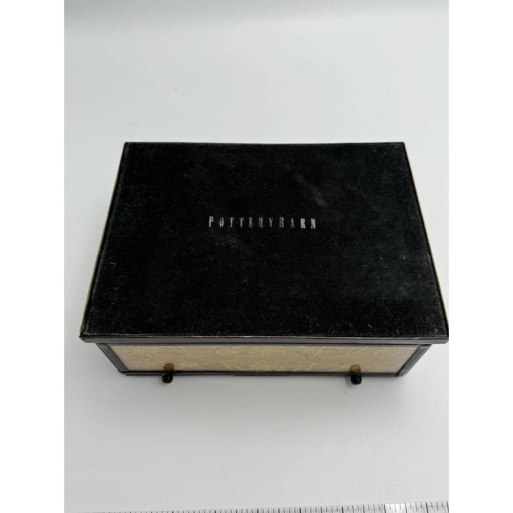 Pottery Barn Lace Inset Glass Jewelry Decorative Trinket Box Latching